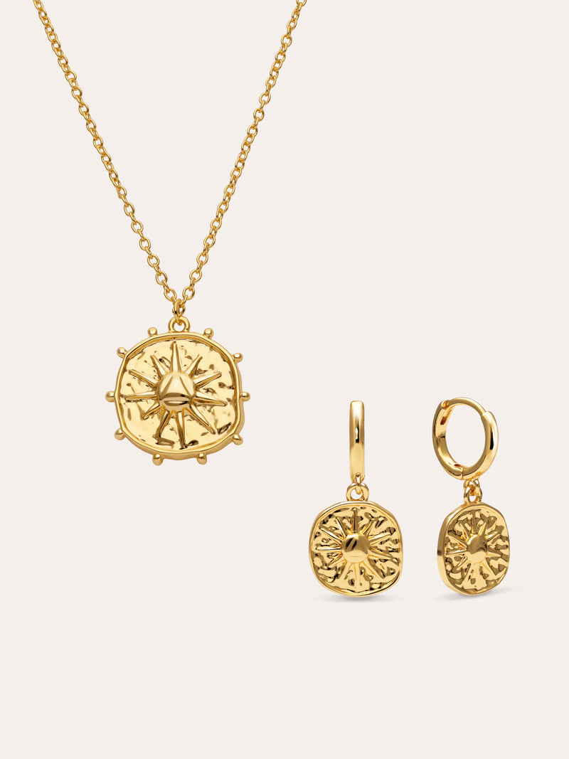 Coffret Cadeau Collier et Boucles D'oreilles Solstice Sun Plaqué Or