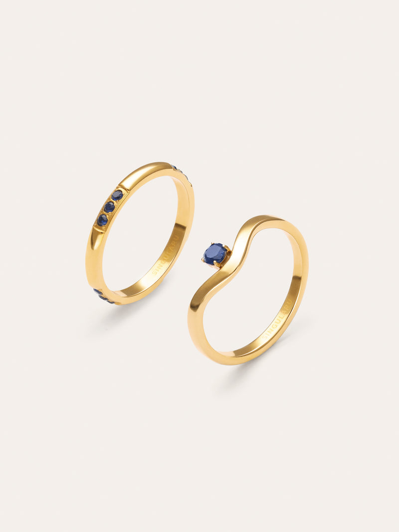 Pack of 2 Klein Blue Steel Rings with Gold Plating