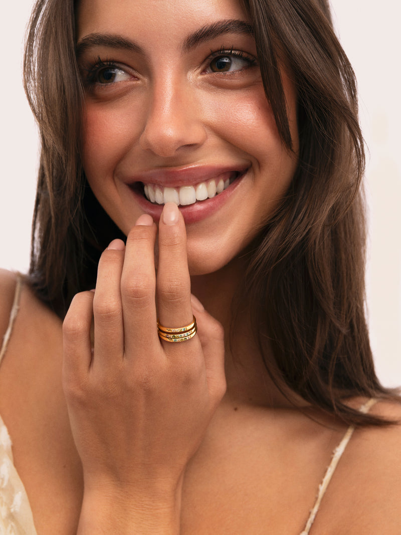 Pack de 3 bagues Odisea Colors en acier plaqué or 18kt