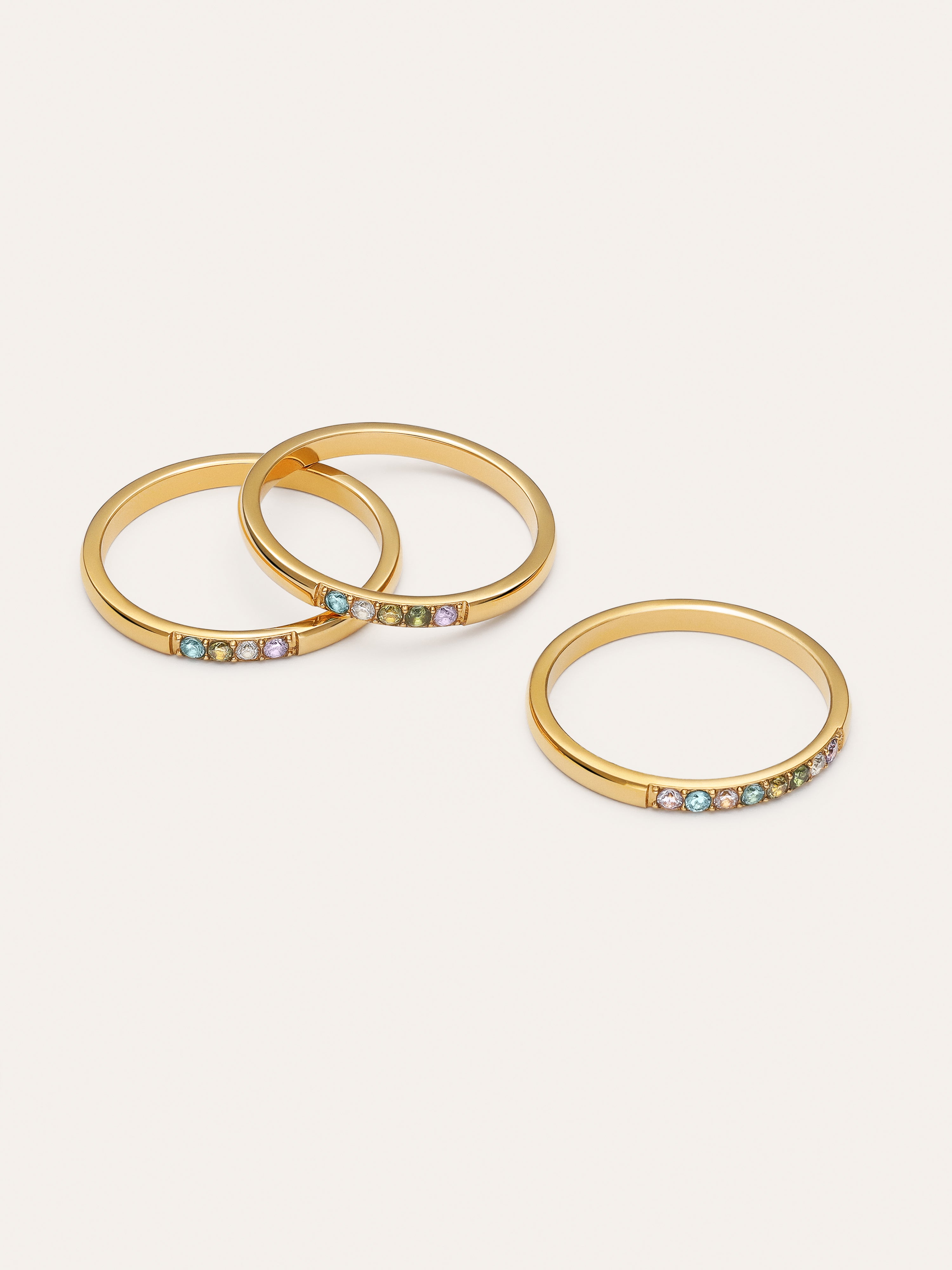 Pack de 3 bagues Odisea Colors en acier plaqué or 18kt
