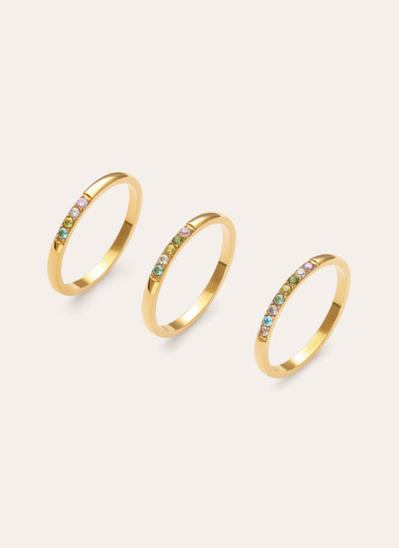 Pack de 3 bagues Odisea Colors en acier plaqué or 18kt