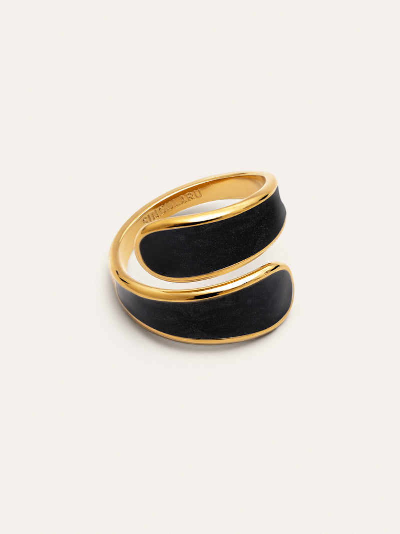 Abbraccio Black Ring Stahl, vergoldet