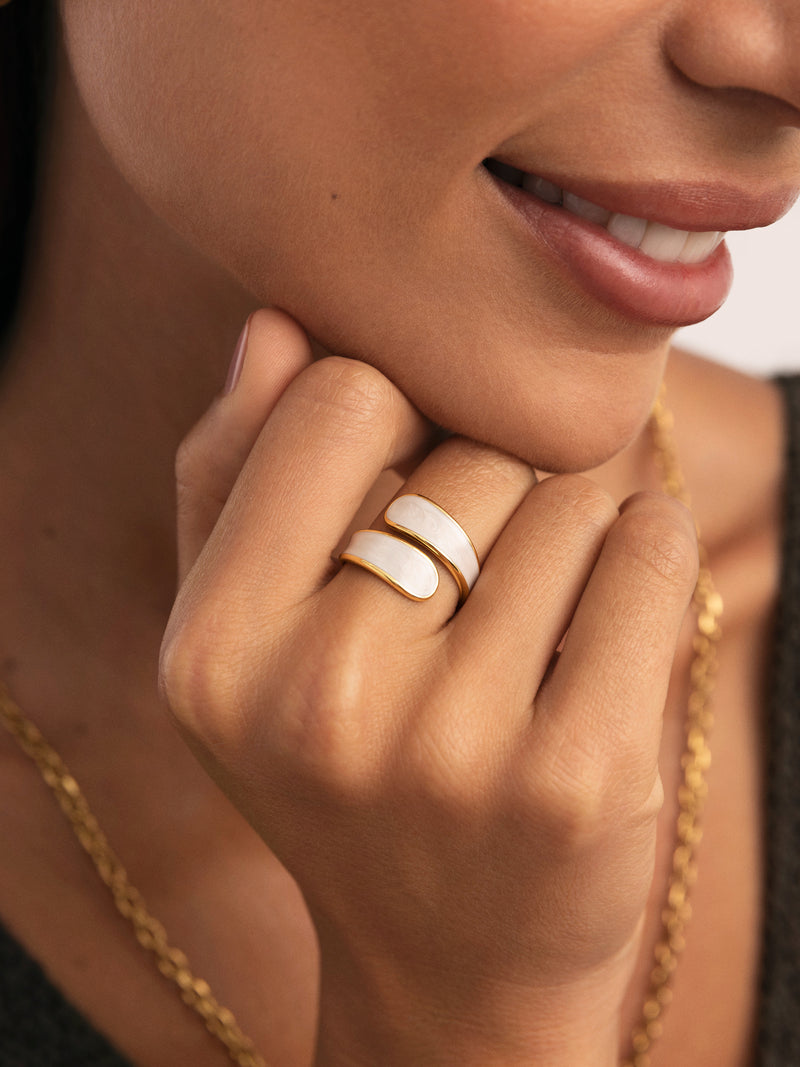 Bague Abbraccio White Acier Plaqué Or