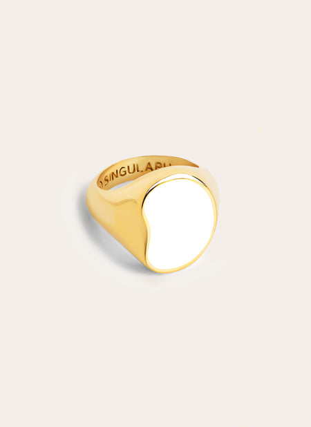 Signet Bean White Gold Ring 