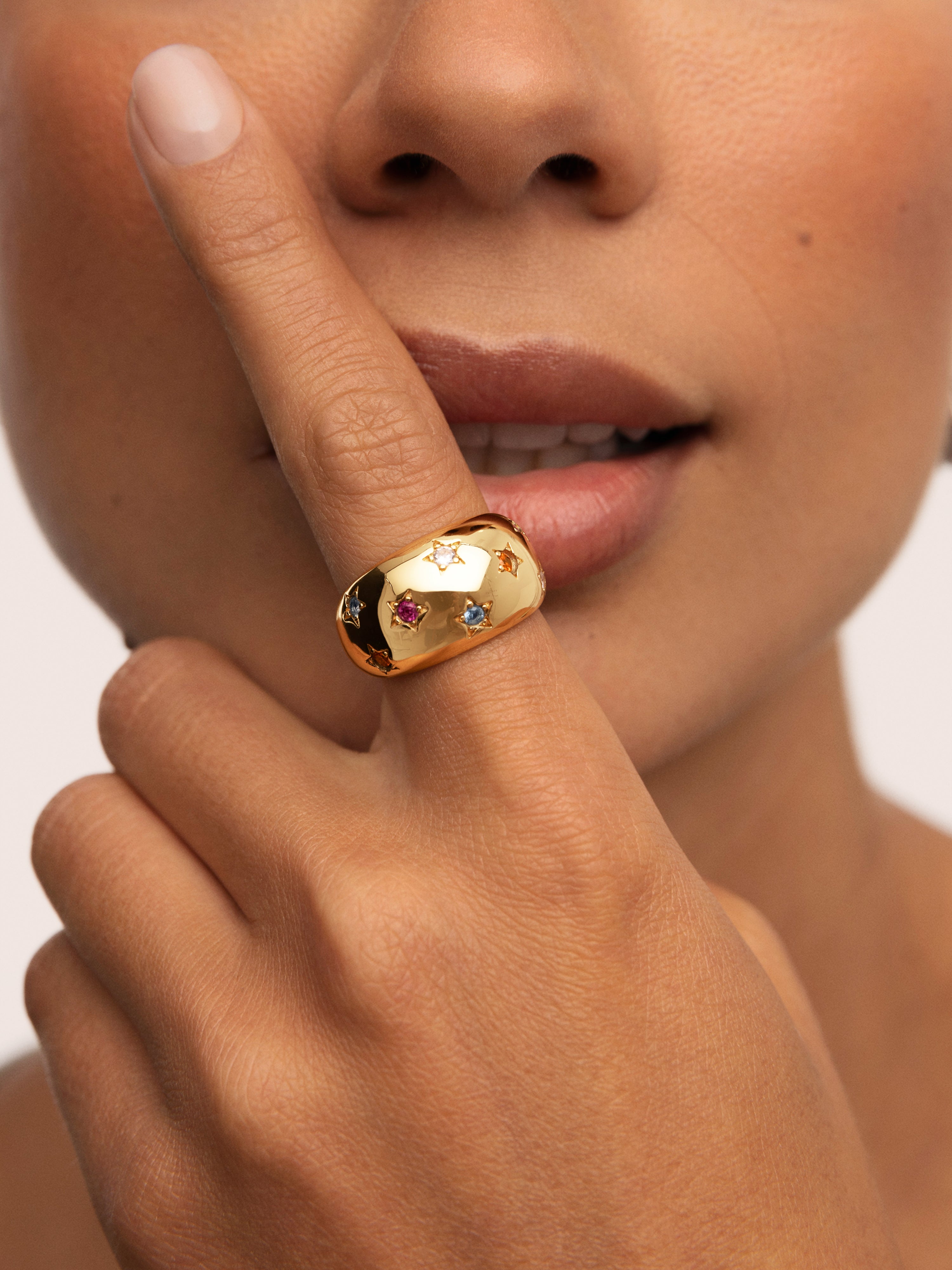 Anillo Bomb Color Stars Baño Oro