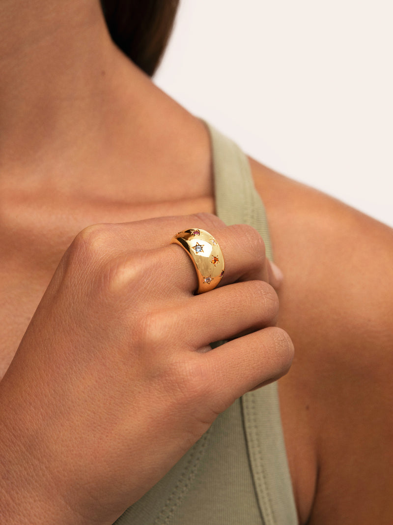 Anillo Bomb Color Stars Baño Oro