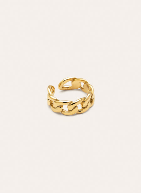 Anillo Chunky Eslabón Acero Baño Oro