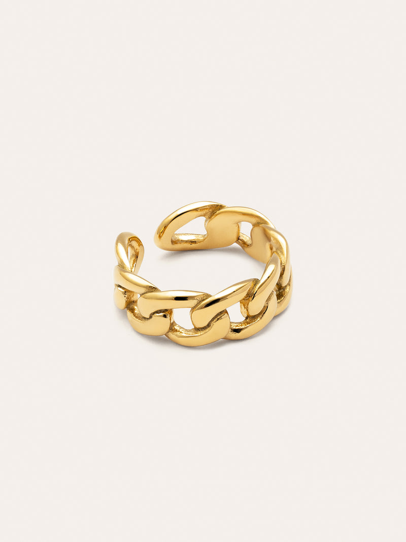 Anillo Chunky Eslabón Acero Baño Oro