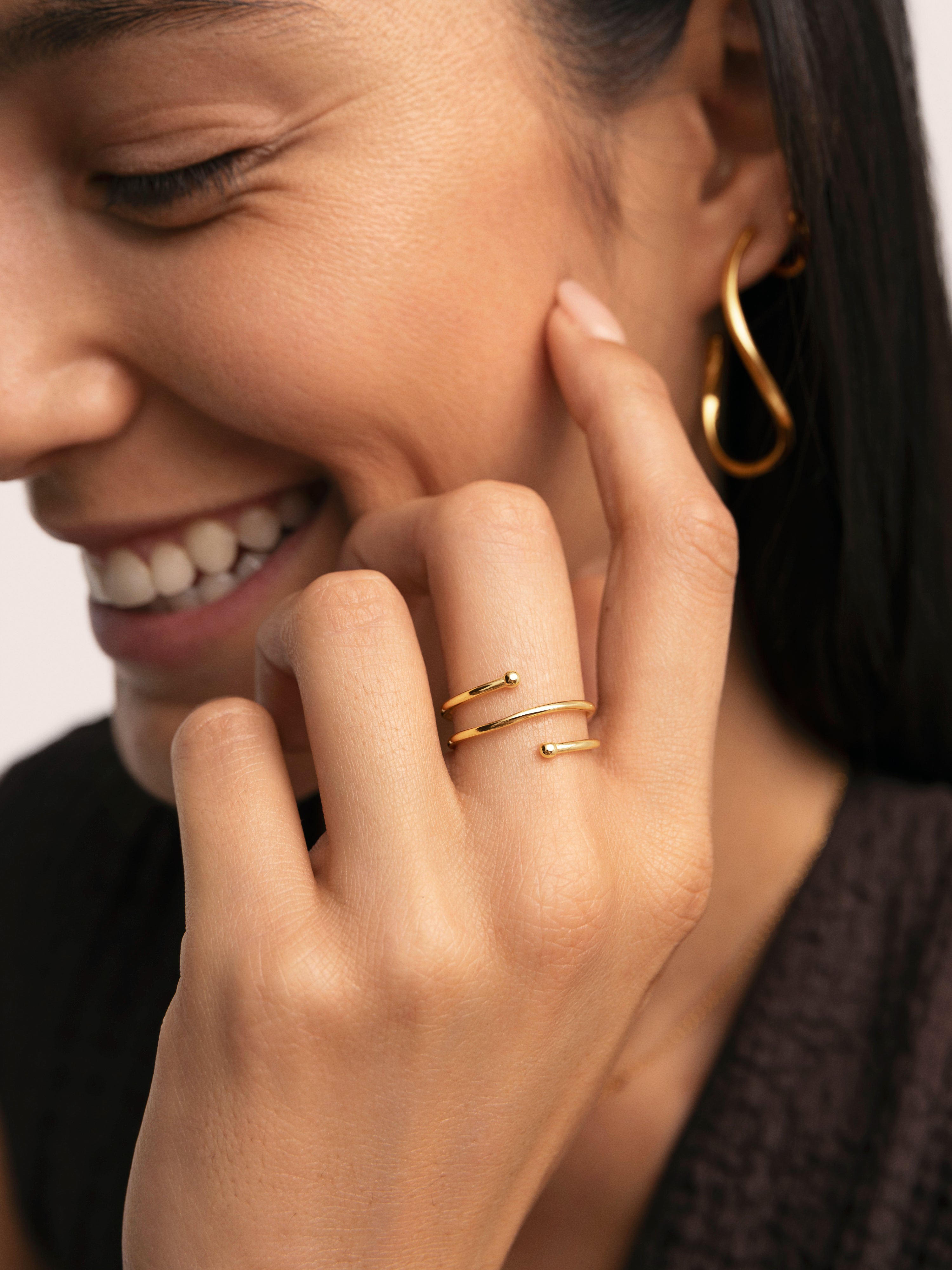 Anillo Double Dot Plata Baño Oro