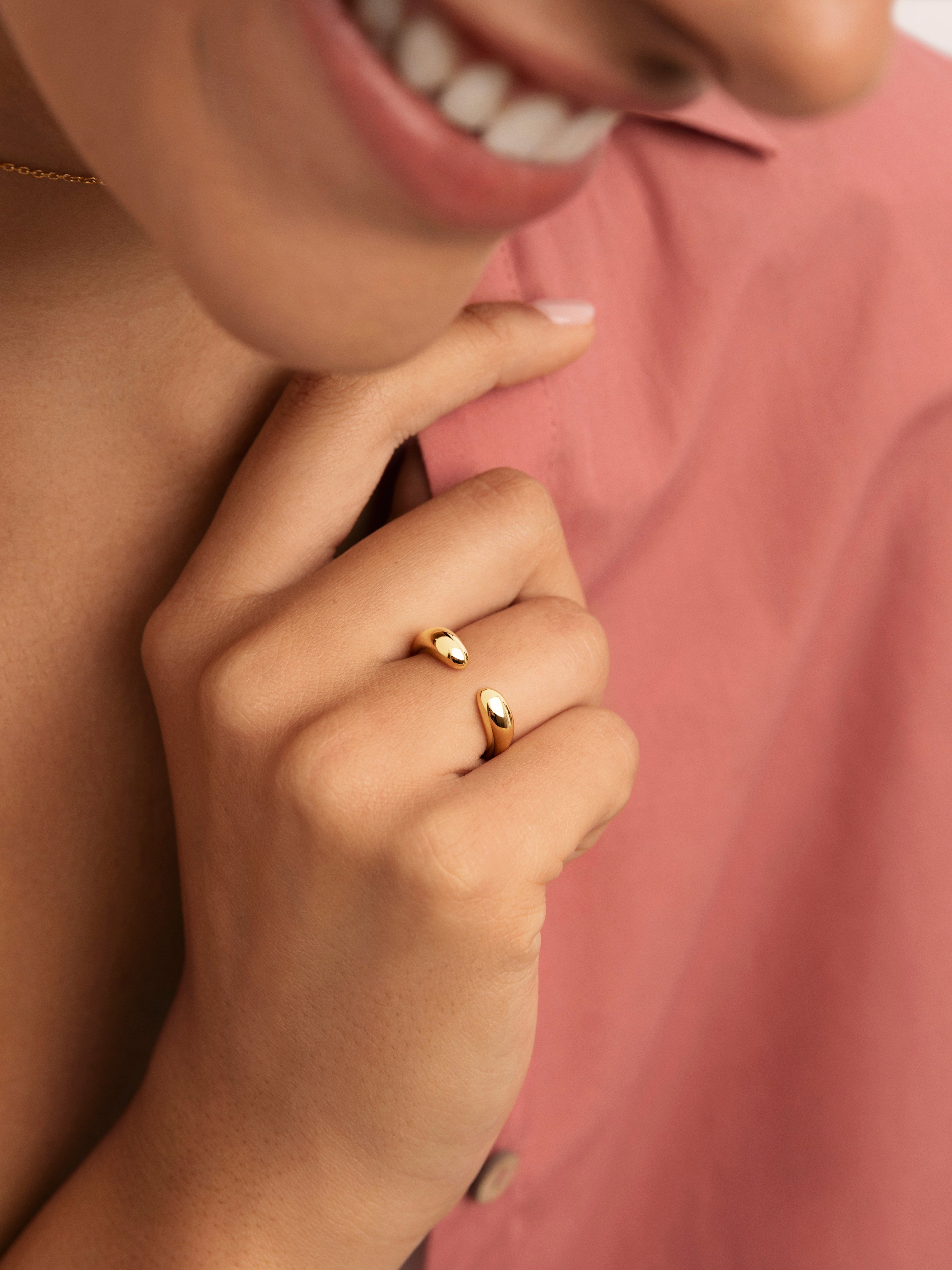 Anillo Doble Gota Acero Baño Oro
