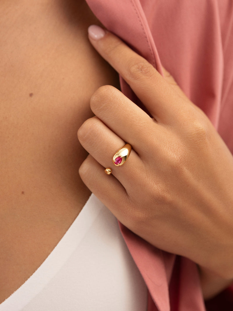 Double Drop Pink Gold Ring 