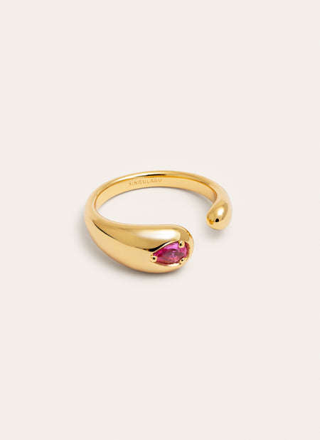 Anillo Doble Gota Pink Baño Oro