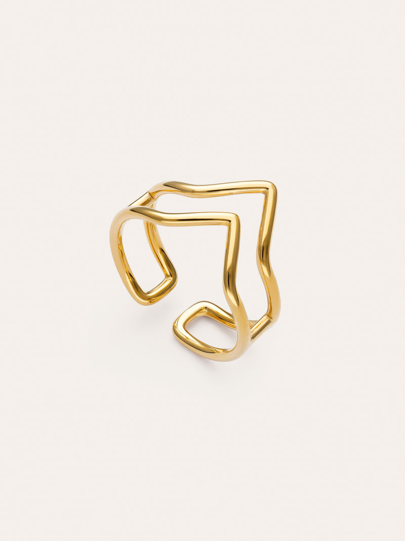 Bague Double Peak Acier Plaqué Or