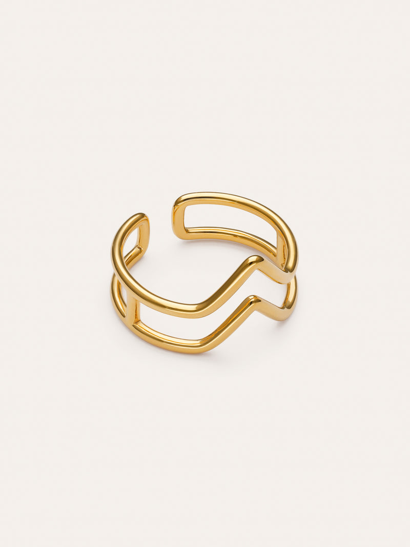 Bague Double Peak Acier Plaqué Or