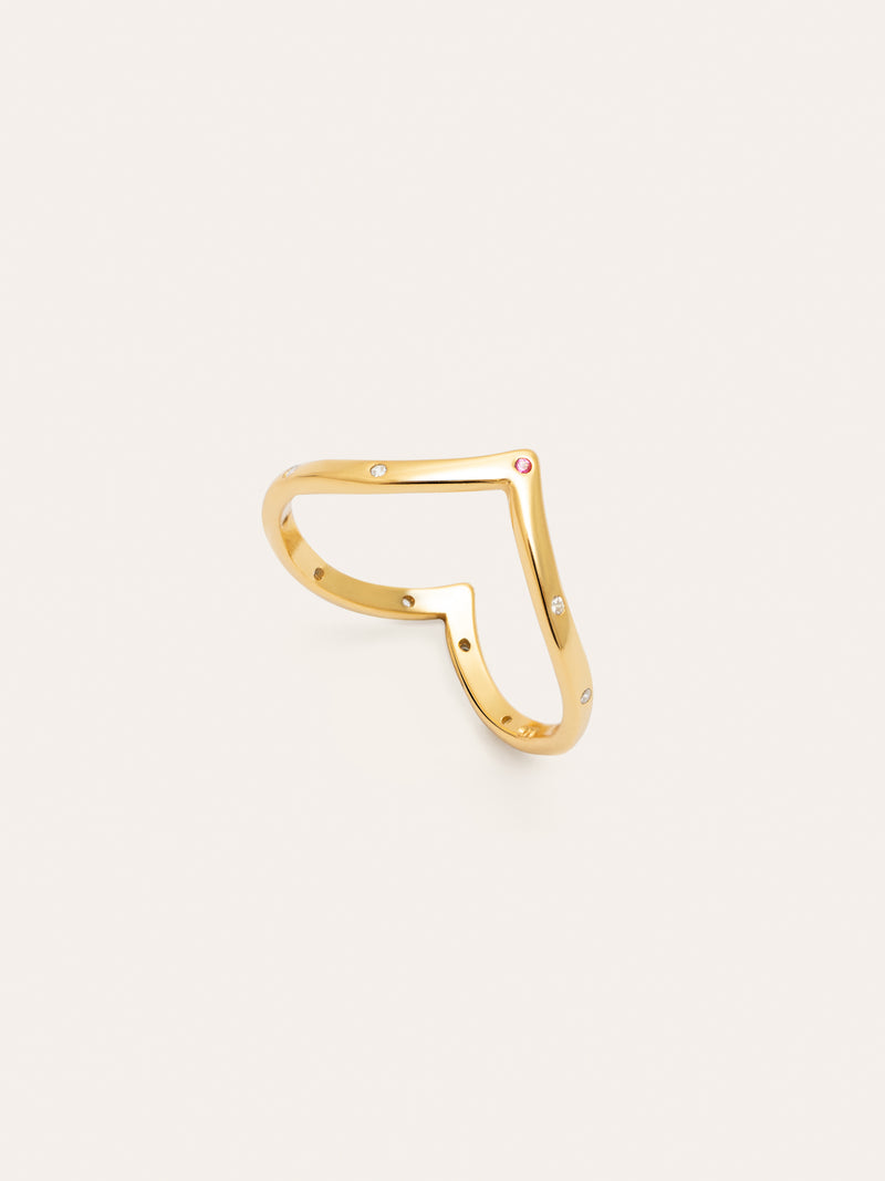 Anillo Doble Peak Pink Plata Baño Oro