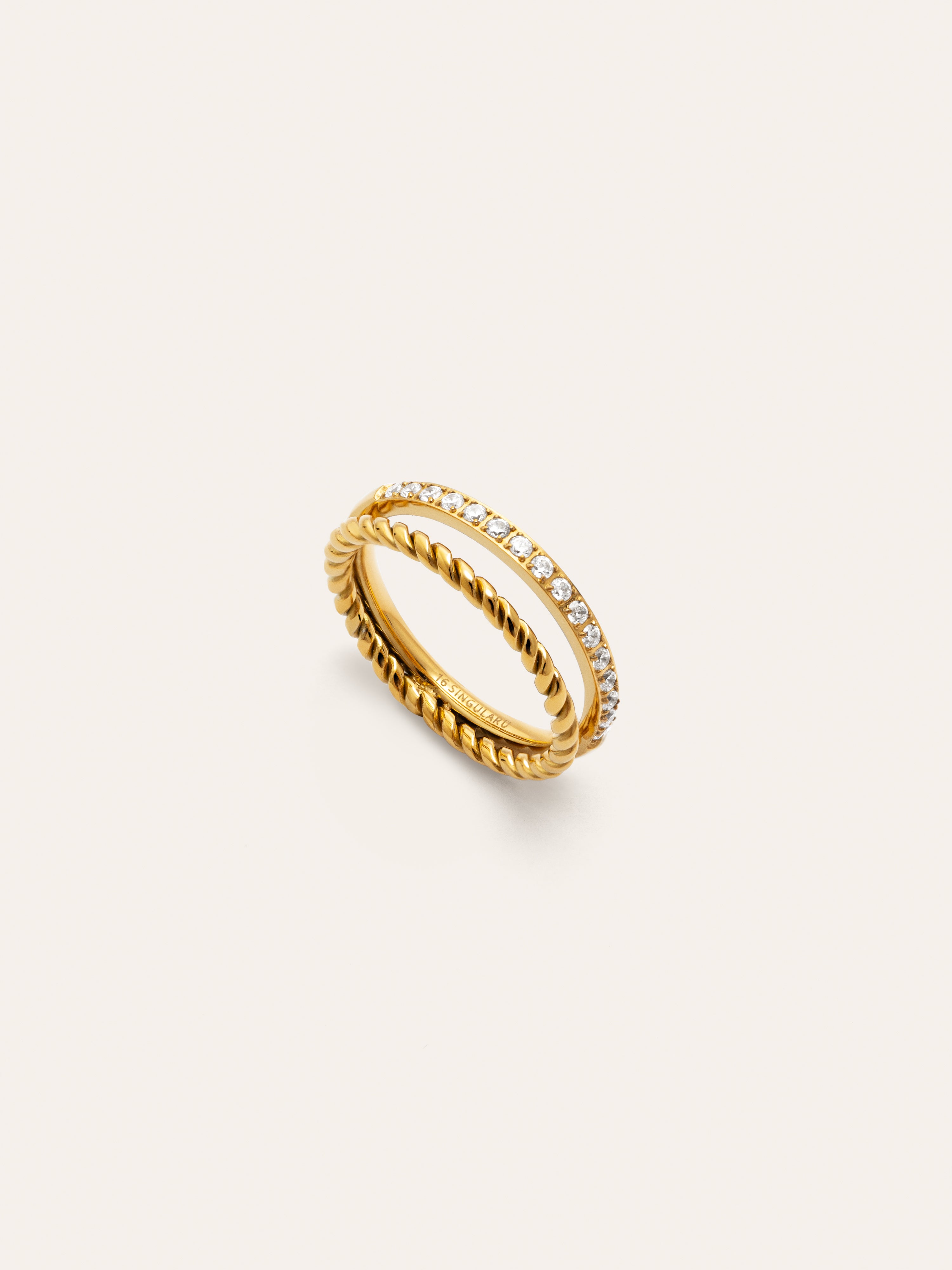Anillo Doble Tressia Spark Acero Baño Oro