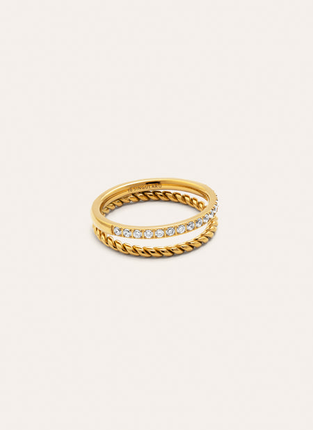 Anillo Doble Tressia Spark Acero Baño Oro