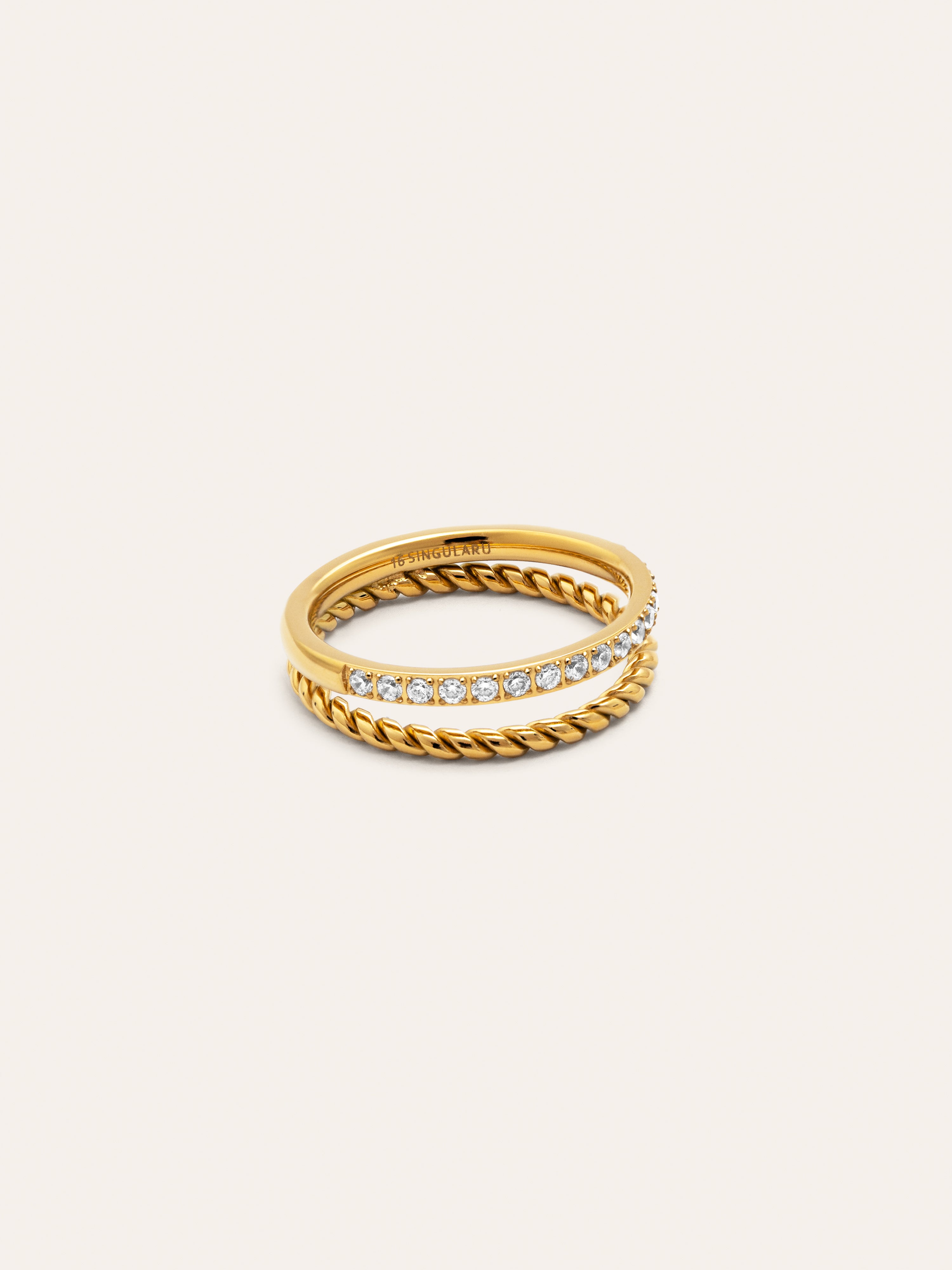 Anillo Doble Tressia Spark Acero Baño Oro