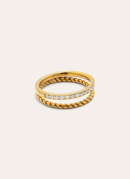 Doble Tressia Spark Stainless Steel Gold Ring 