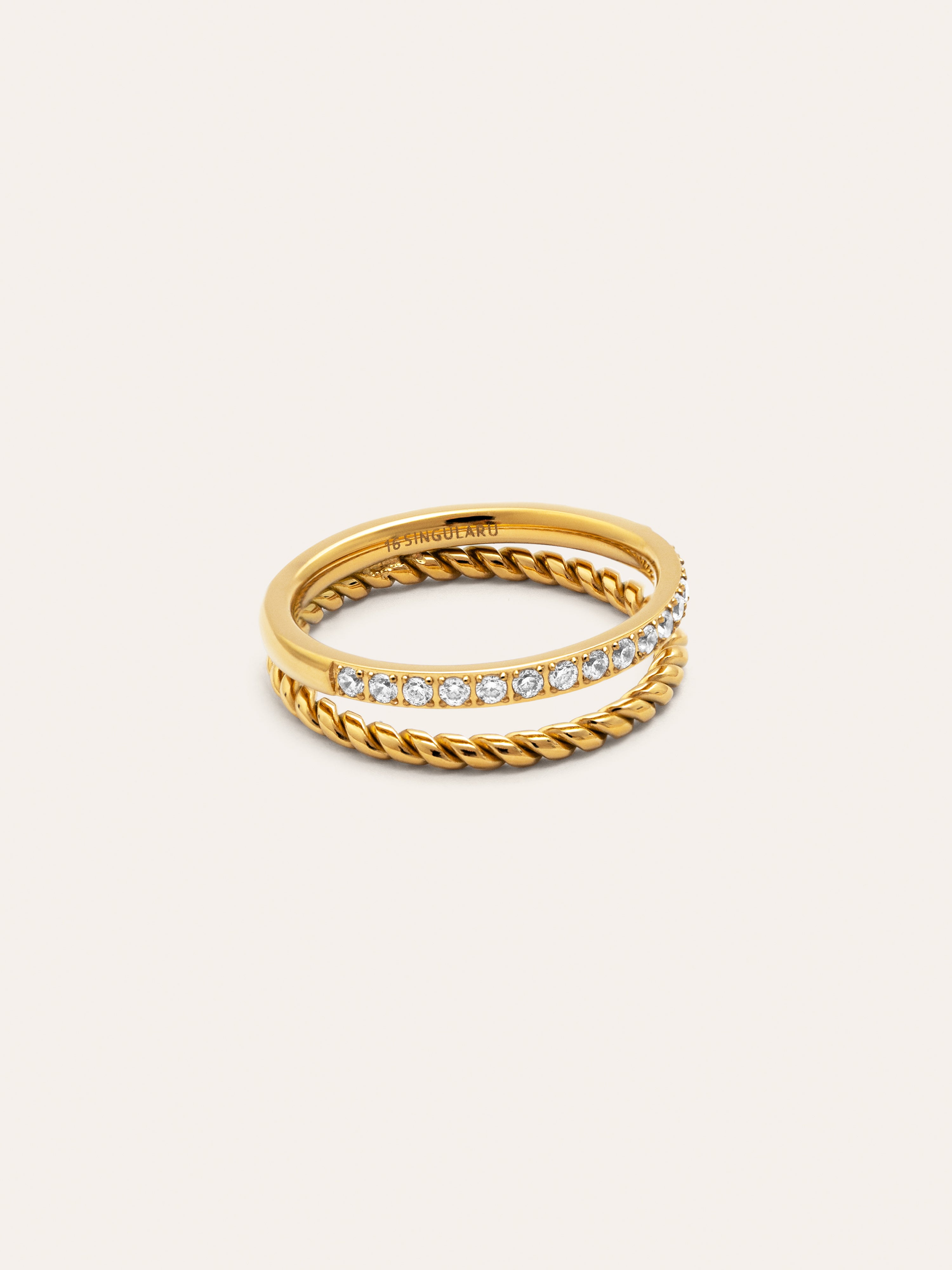 Doble Tressia Spark Stainless Steel Gold Ring 
