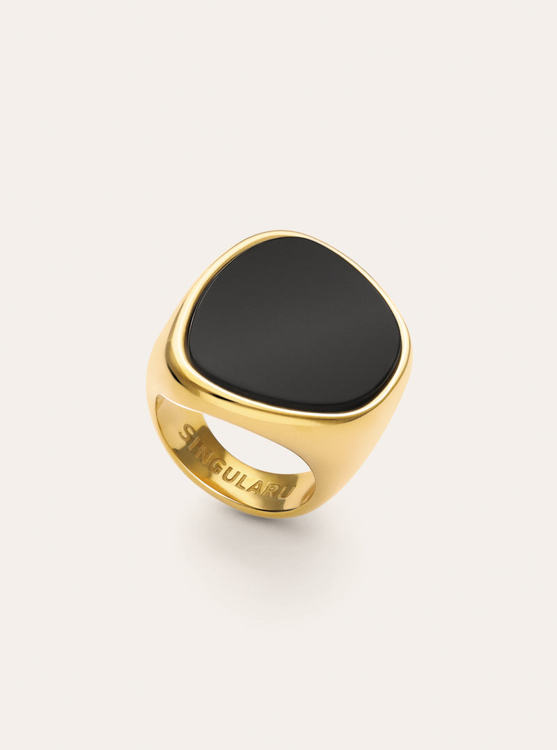 Ibiza Black Ring Edelstahl, vergoldet