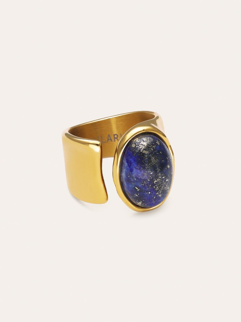 Anel Índigo Azul Aço Banho de Ouro