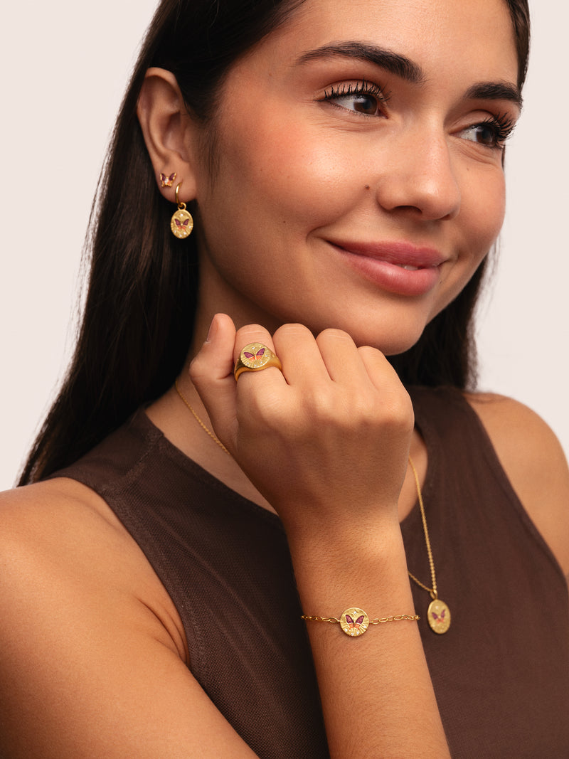Butterfly Rose Armband Medaillon vergoldet