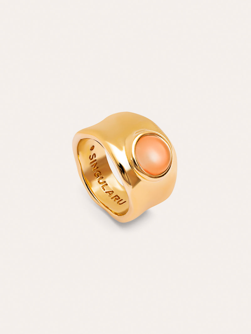 Anel My Rose Quartz Banho de Ouro