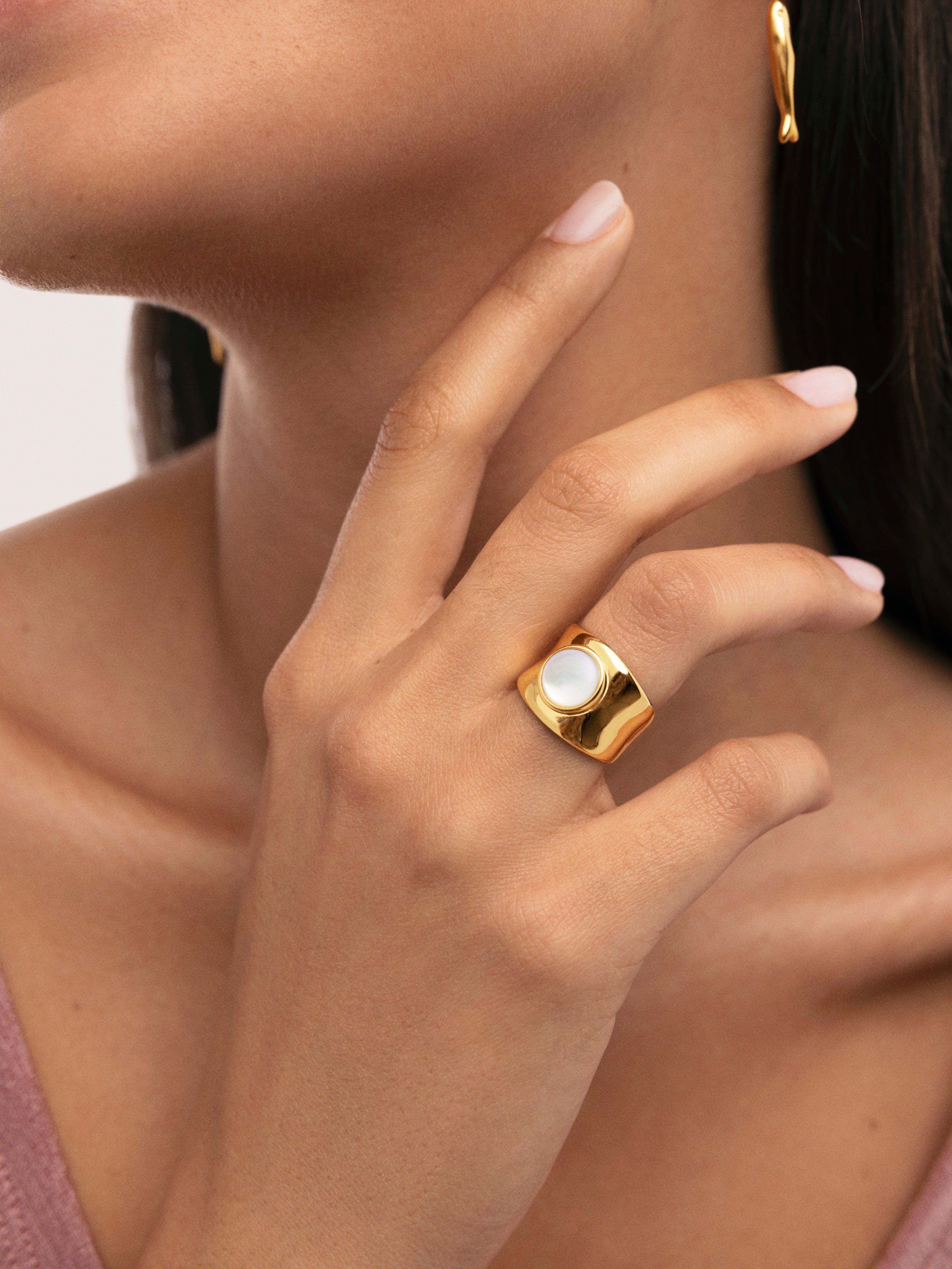 Ring My Nácar Stahl Vergoldet