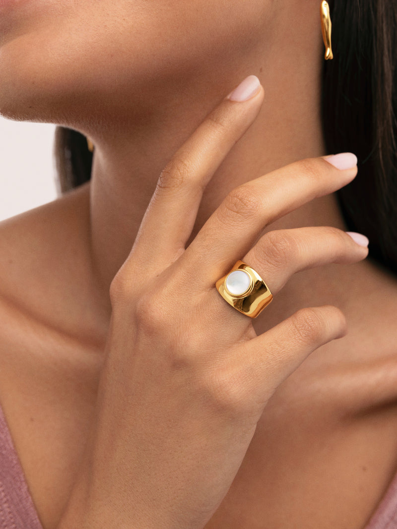 Ring My Nácar Stahl Vergoldet