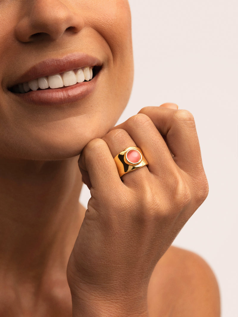 Ring My Pink Stone Edelstahl mit 18kt Goldbeschichtung