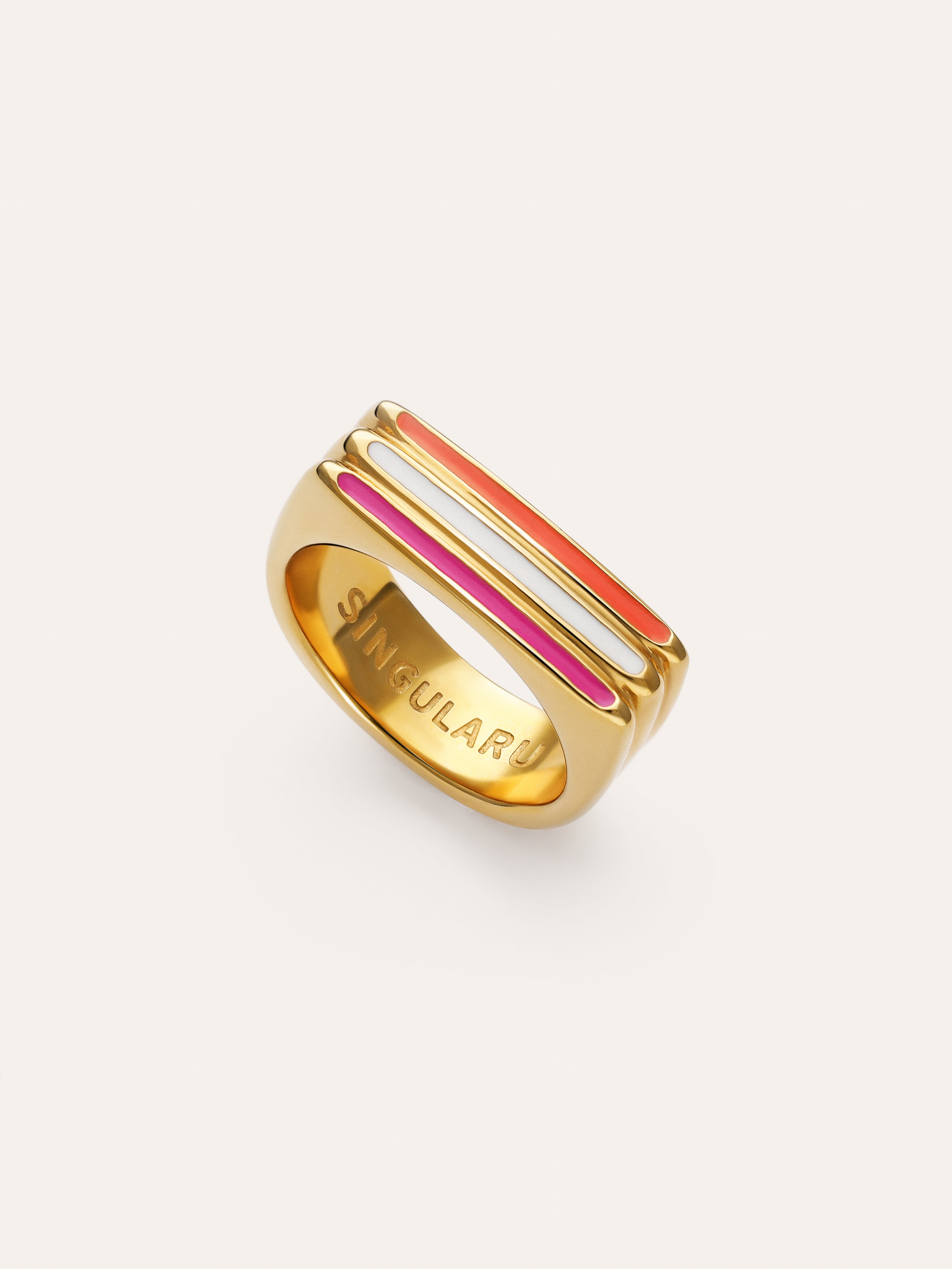 Anel Pixie Lines Enamel Aço Banho Ouro
