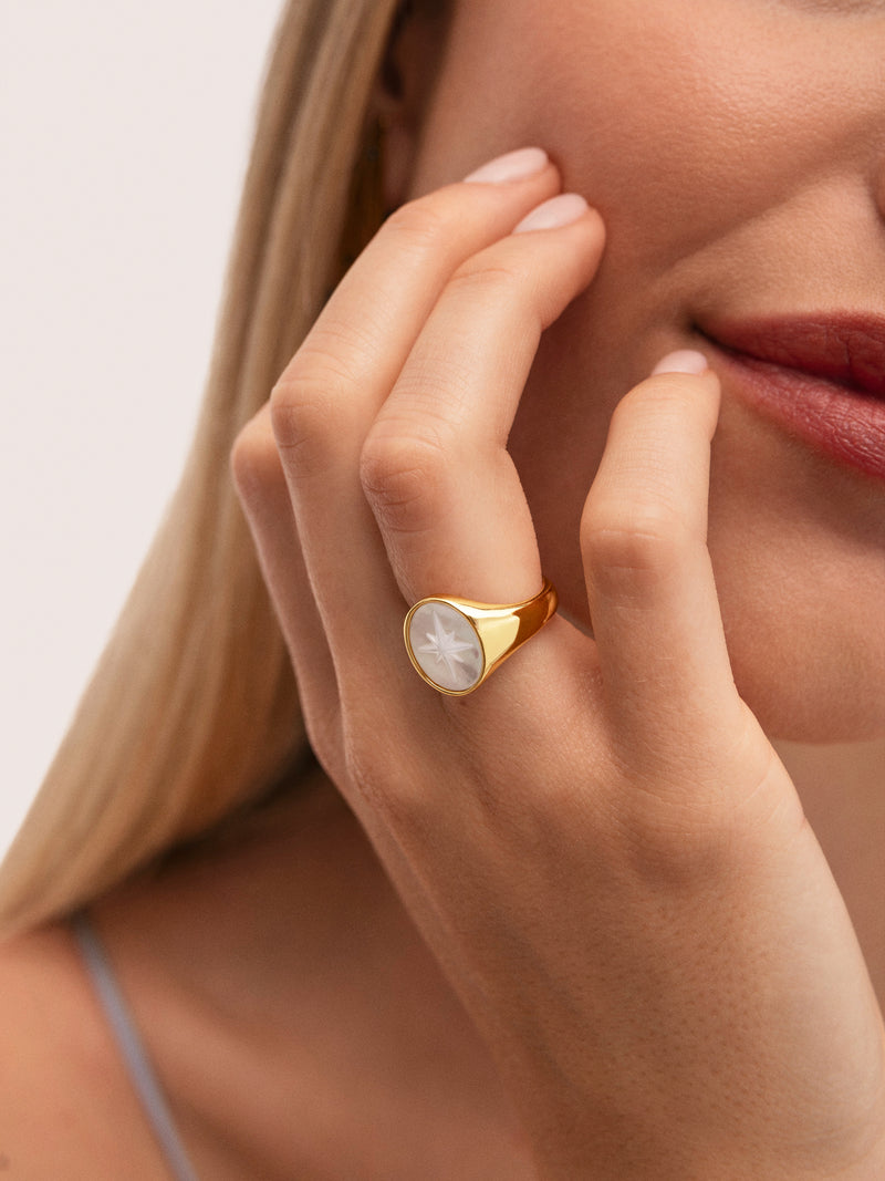 Bague Rose des Vents Nacre Plaqué Or