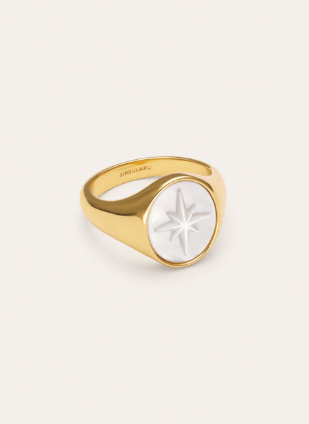 Mother of Pearl Rose of the Winds Ring Gold Plated