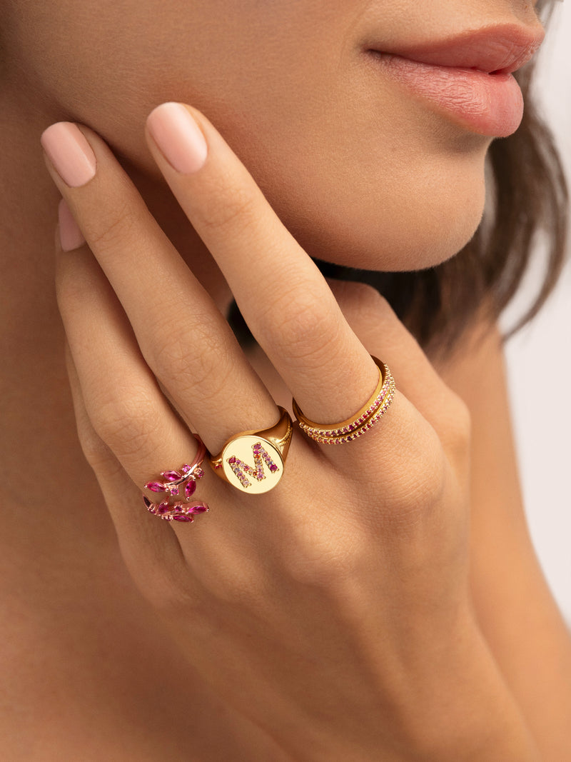 Anel Fino Scarlett Rosa Banho de Ouro