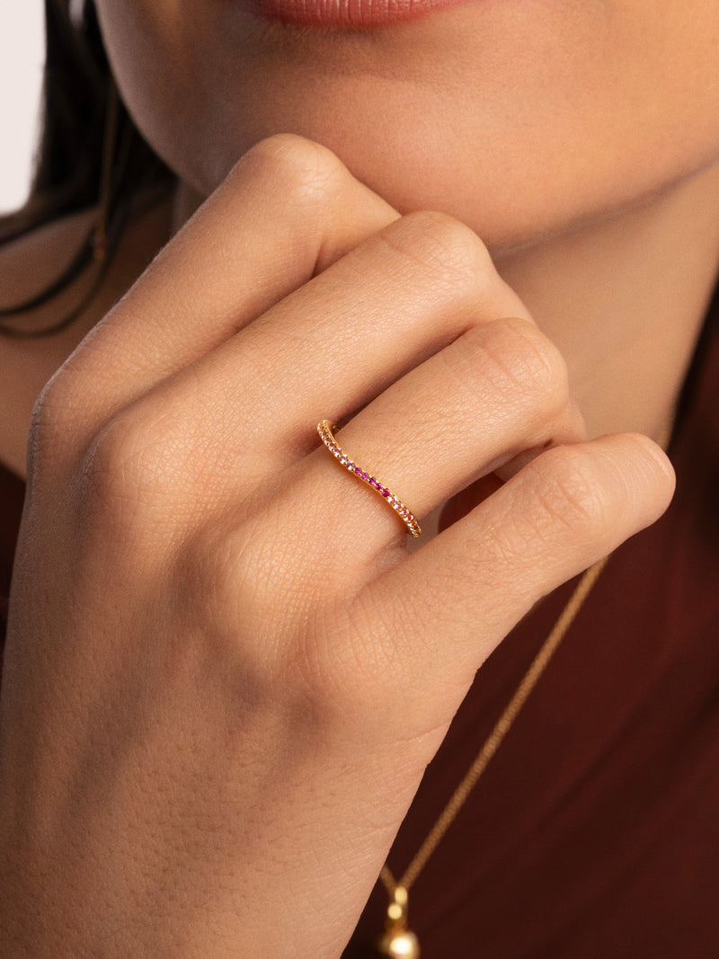 Anel Fino Scarlett Rosa Banho de Ouro