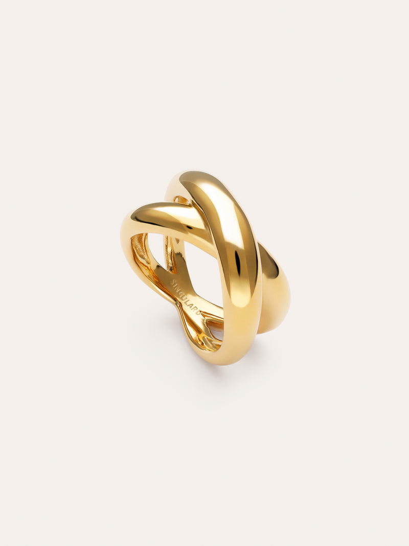 Single Cross Steel Gold-Plated Ring