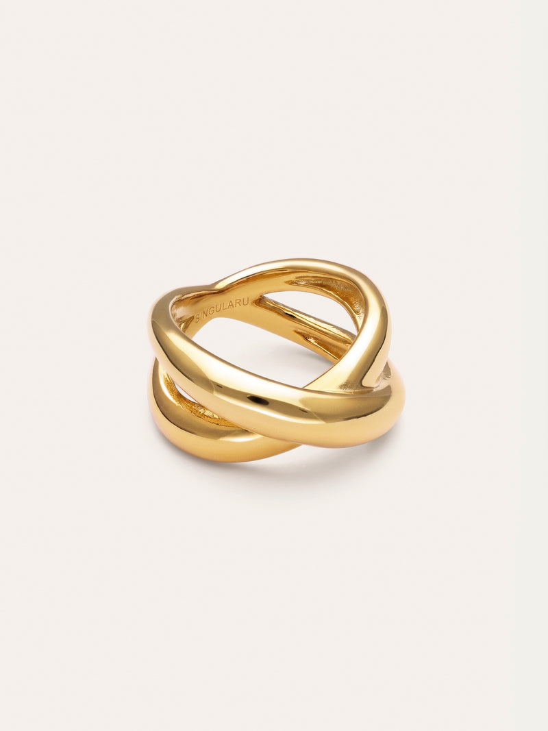 Single Cross Steel Gold-Plated Ring