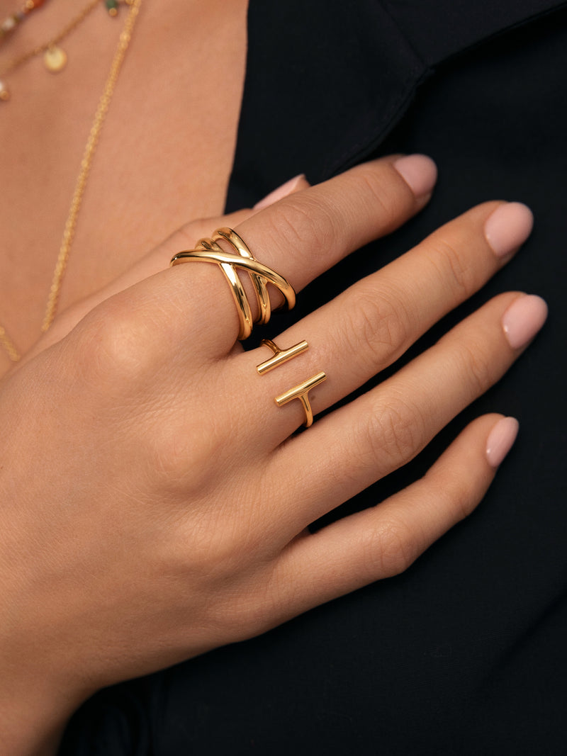 Anillo Sticks Plata Baño Oro