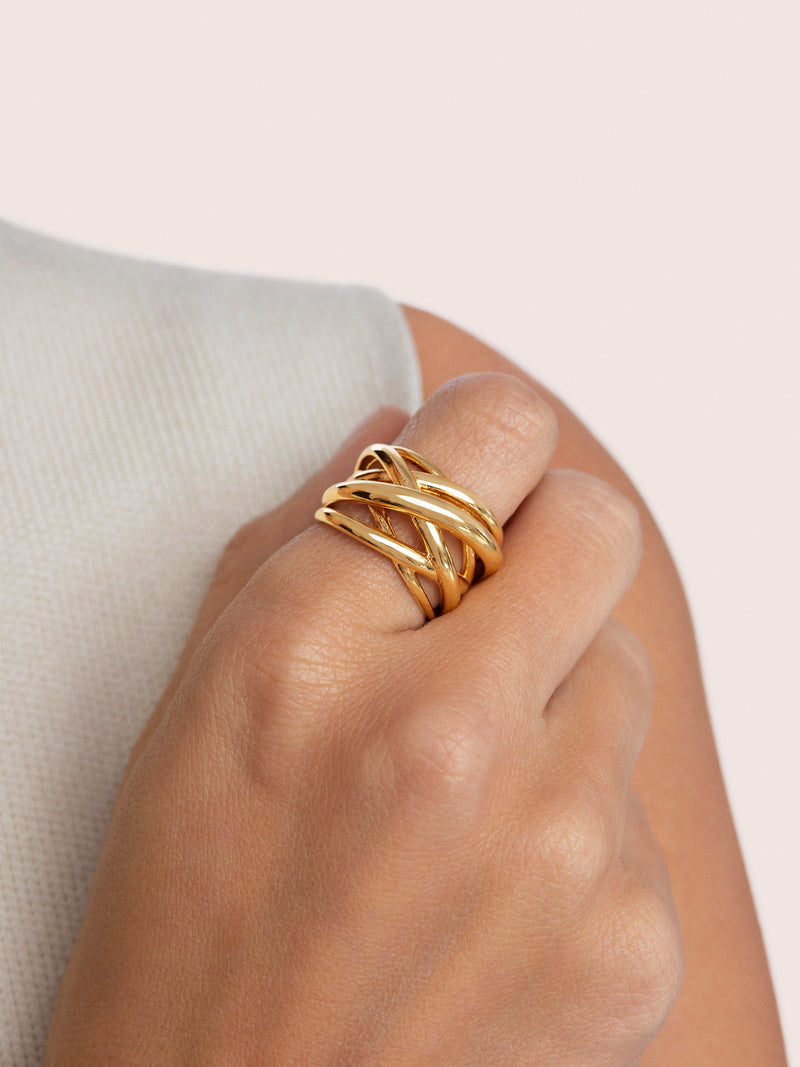 Triple Cross Stainless Steel Gold Ring 