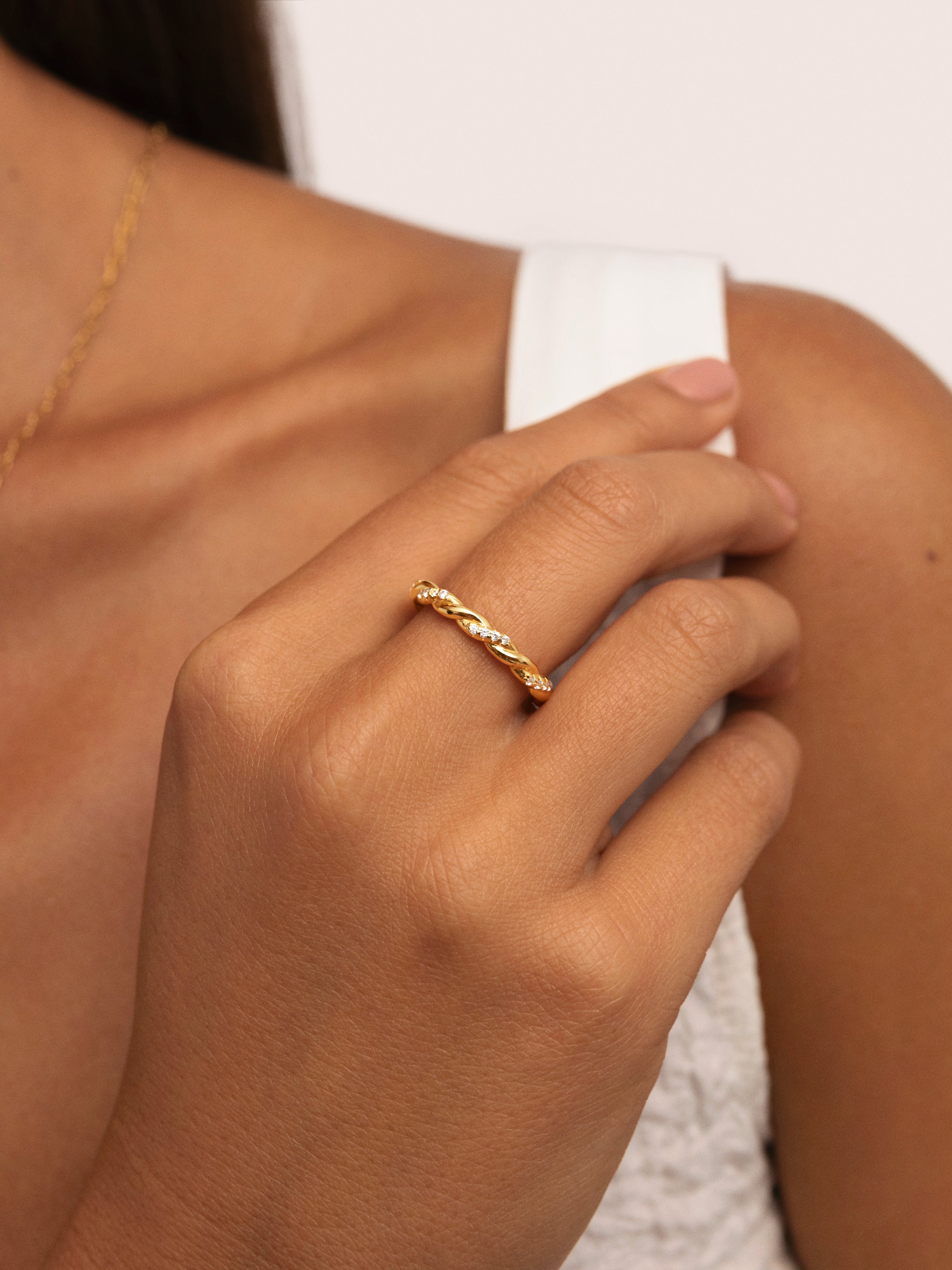 Anillo Tressia Plata Baño Oro