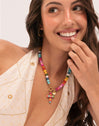 Charm Cruz Color Stones Acero Baño Oro