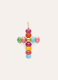 Charm Cruz Color Stones Acero Baño Oro