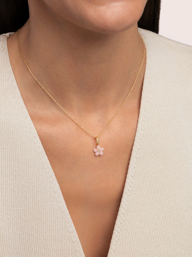 Charm Flower Pink Argent Plaqué Or