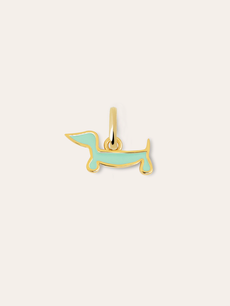 Charm Mini Chien Teckel Enamel Sky Plaqué Or