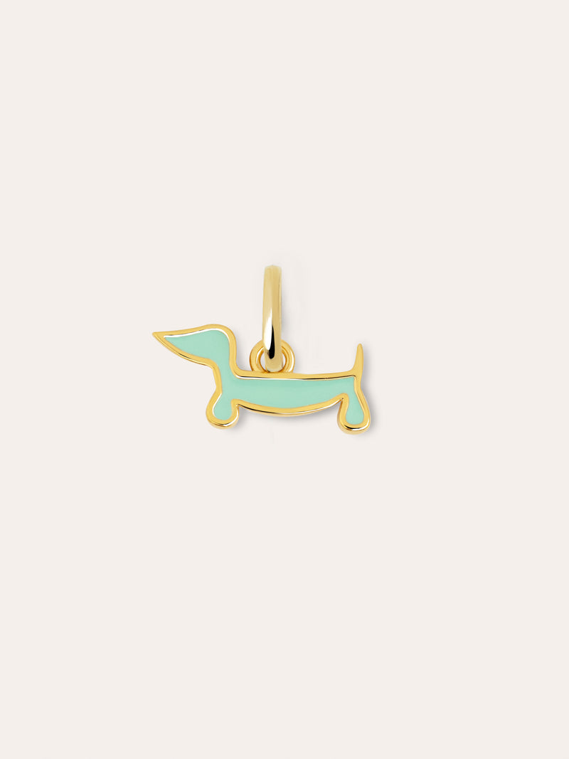 Charm Mini Chien Teckel Enamel Sky Plaqué Or