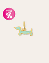 Charm Mini Chien Teckel Enamel Sky Plaqué Or
