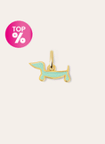 Charm Mini Chien Teckel Enamel Sky Plaqué Or