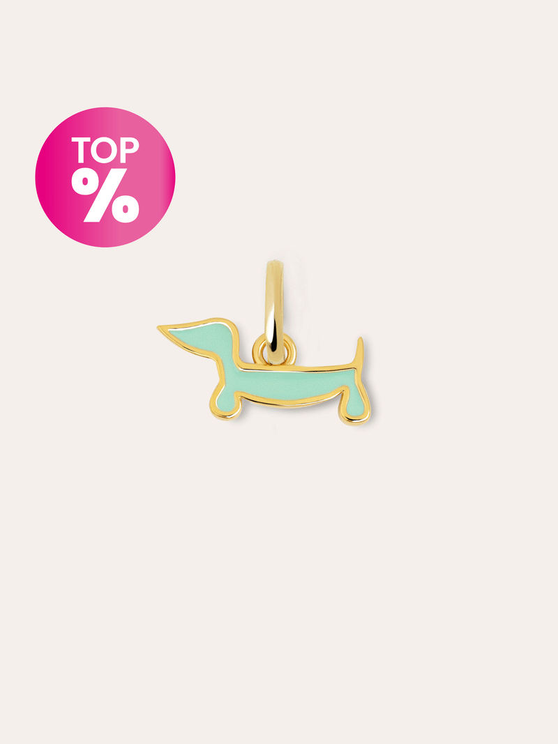 Charm Mini Chien Teckel Enamel Sky Plaqué Or