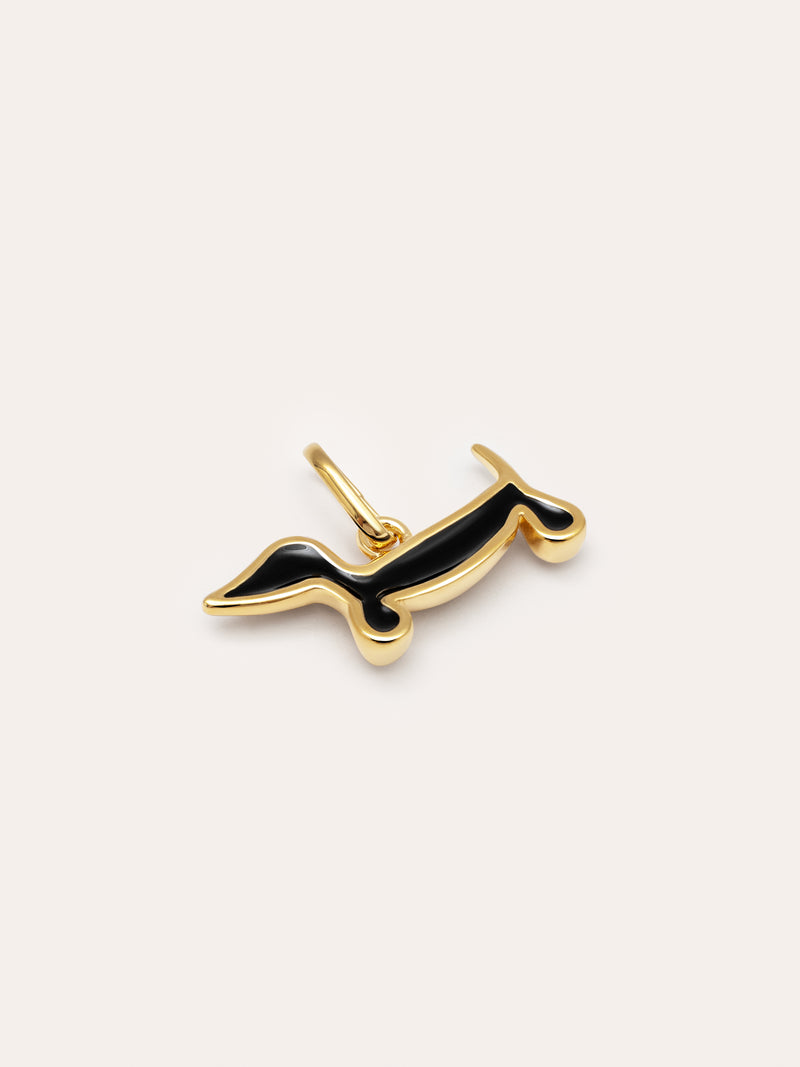 Charm Chien Teckel Enamel Black Plaqué Or